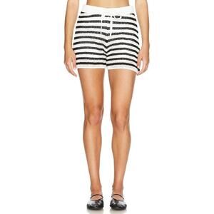 Monrow Open Knit Sweater Shorts in Ivory Black Dusk M